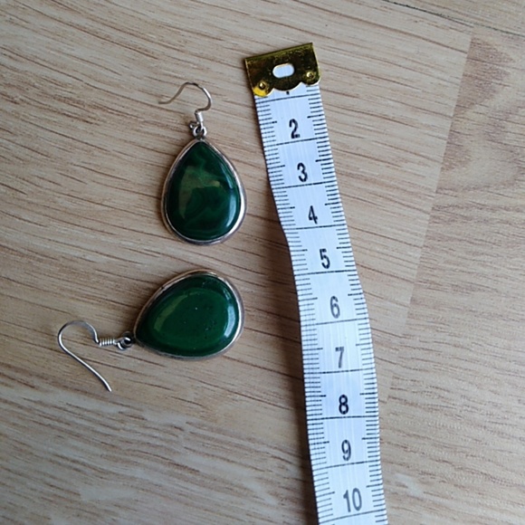 Malachite Earring Sterling silver French wire hook - Picture 2 of 3